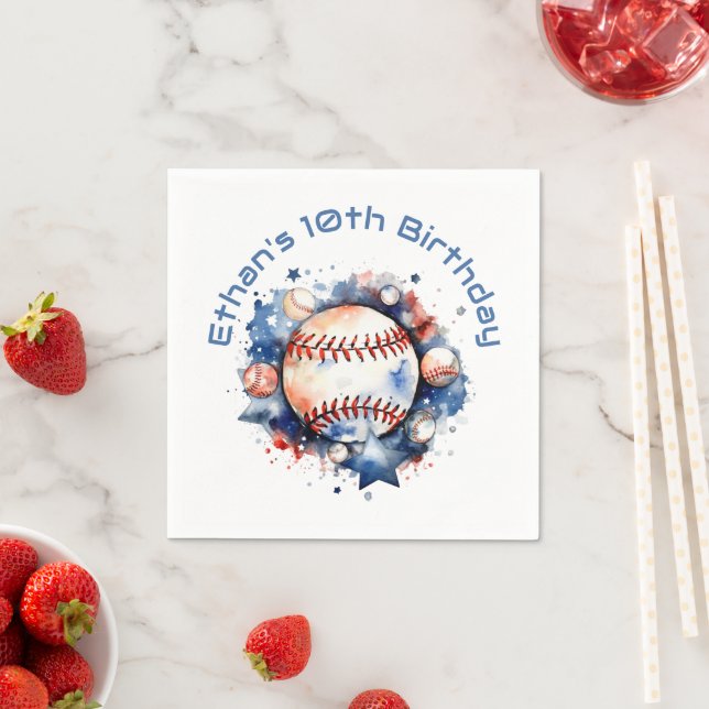 Blue Red Baseball Name BIrthday Party Serviette (Beispiel)