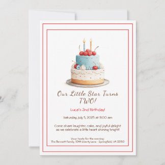 Blue & Red Birthday Cake - 2. Geburtstag Einladung