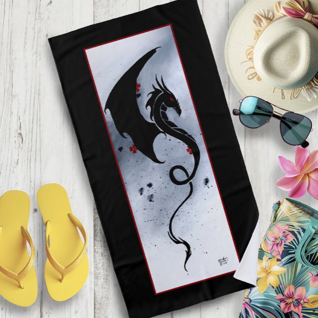 Blue Red Blume Black Dragon Strandtuch (Von Creator hochgeladen)