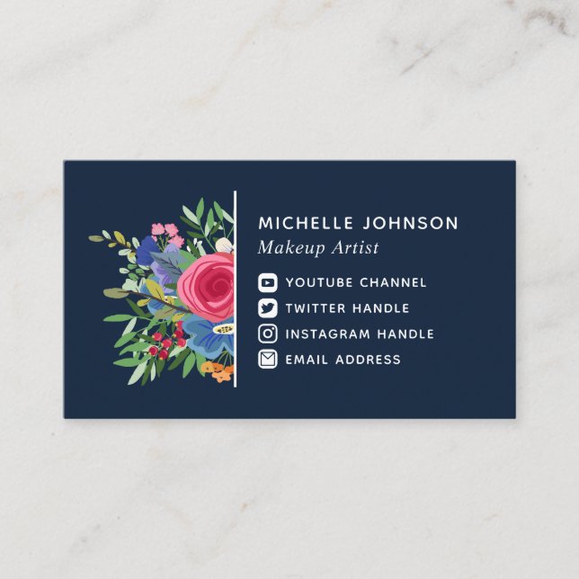 Blue Red Blume Bouquet White Social Media Icons  Visitenkarte (Vorderseite)