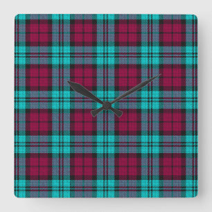 Blue Red Campbell Tartan Blackwatch Kariert Quadratische Wanduhr