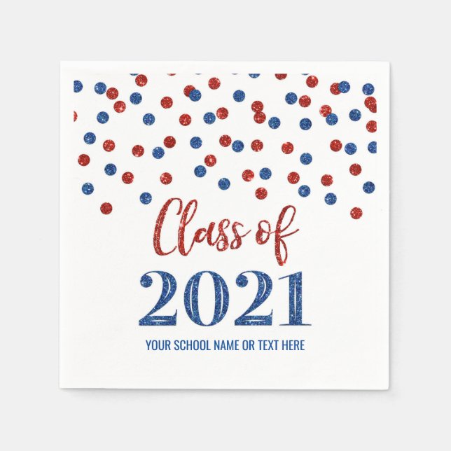 Blue Red Confetti Class of 2021 Abschluss Serviette (Vorderseite)