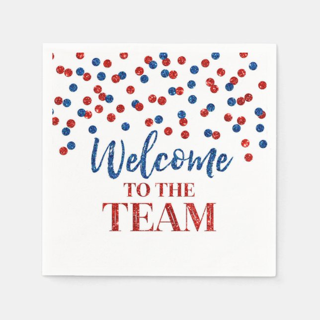 Blue Red Confetti Willkommen im Team Napkins Serviette (Vorderseite)