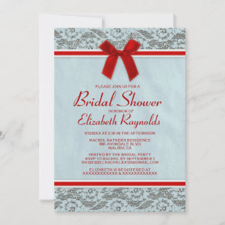 Blue & Red Country Lace Bridal Dusche Einladungen