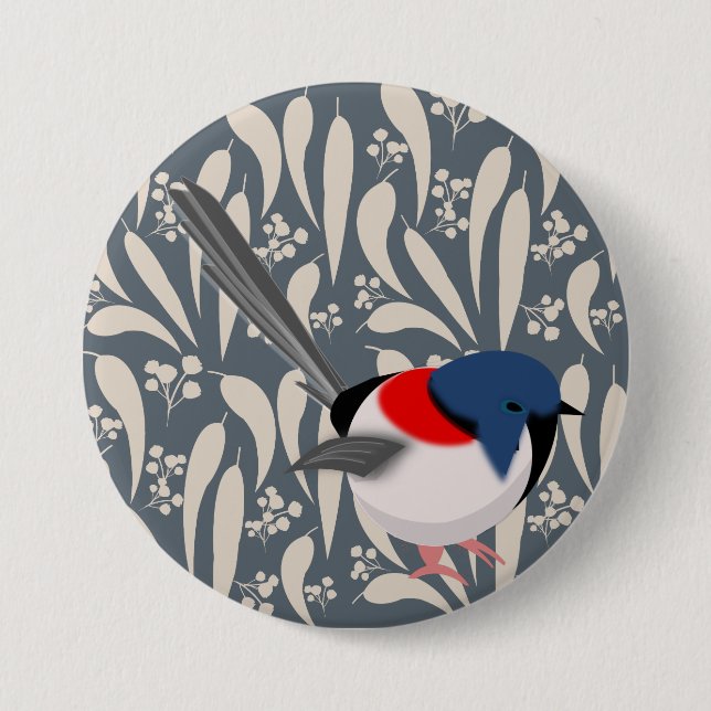 Blue & Red Fairy Wren Button (Vorderseite)