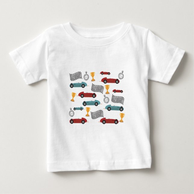 Blue & Red Fast Classic Racing Cars Baby T-shirt (Vorderseite)
