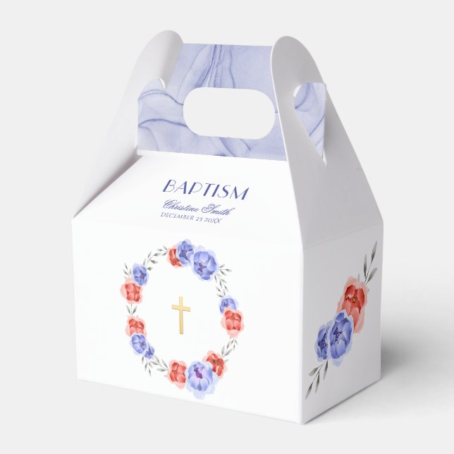 Blue Red Floral Wreath Boy Girl Baptisse Geschenkschachtel (Vorderseite)