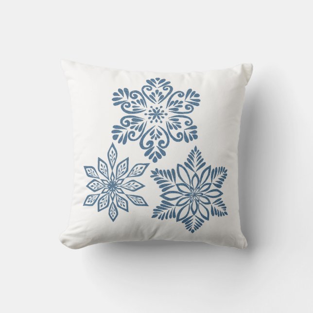 Blue Red Glitzer Snowflakes Kissen (Vorderseite)