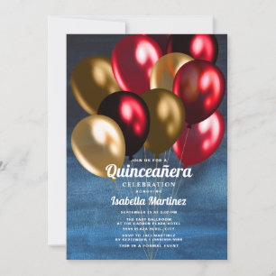 Blue Red Gold Balloons Quinceañera Einladung