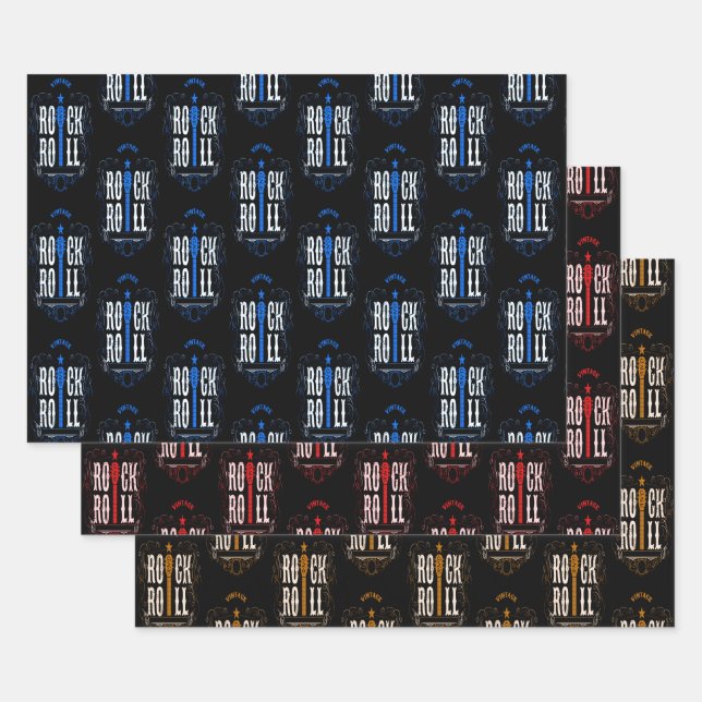 Blue Red & Gold Vintag Rock & Roll Geschenkpapier Set (Set)