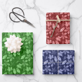 BLUE RED GREEN FALL AUTUMN BLUE RED BLUMEN GESCHENKPAPIER SET