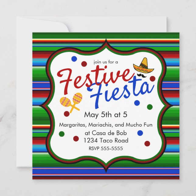 Blue Red Green Sarape Cinco de Mayo Invitation (Devant)