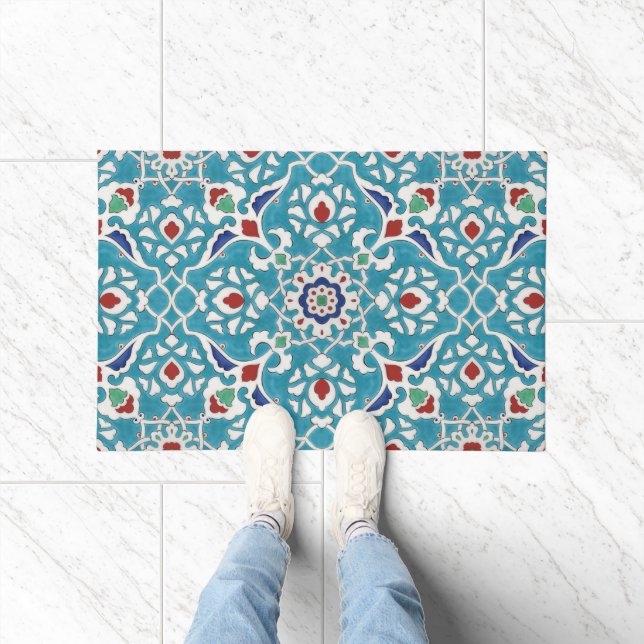Blue Red Green White Azulejo Pattern Fußmatte (Indoor)