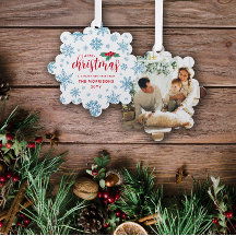 Blue Red Holly Snowflakes Frohe Weihnachts-Foto