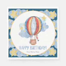 Blue Red Hot Air Ballon Stars Kinder glücklich Geb Serviette