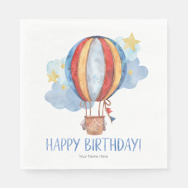 Blue Red Hot Air Ballon Stars Kinder glücklich Geb Serviette