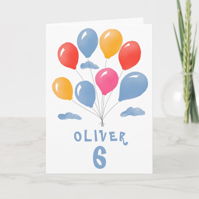 Blue Red Jaune Balloons Boy Carte d'anniversaire (Devant)