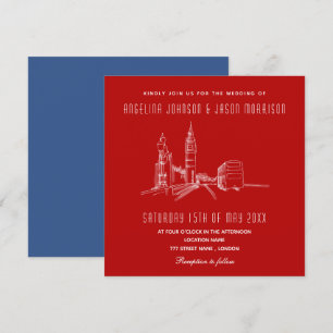 Blue Red London Wedding Einladung