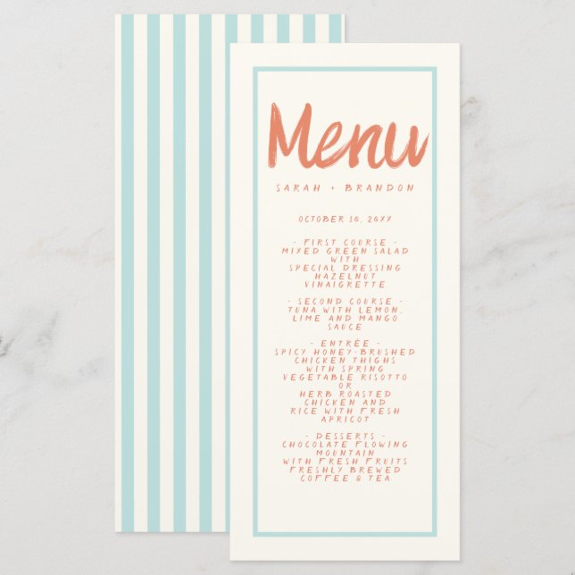 Blue Red manuscrit Typographie Retro Mariage Menu (Devant / Derrière)