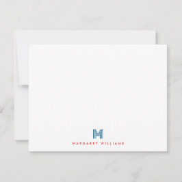 Blue Red Modern Art Deco Monogram Personalisiert Mitteilungskarte