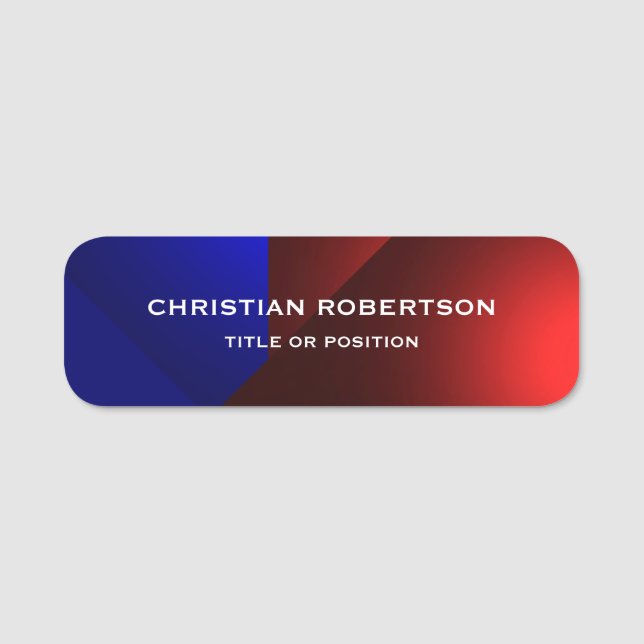 Blue Red Modern Simple Schlicht Business Namensschild (Vorderseite)