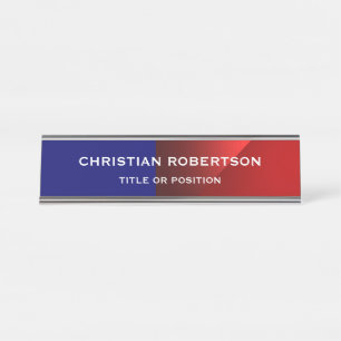 Blue Red Modern Simple Schlicht Business Schreibtischnamensplakette