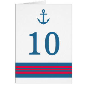 Blue Red Nautic Anchor Tischnummer Card