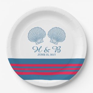 Blue Red Nautic Seashells Paper Teller