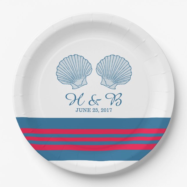 Blue Red Nautic Seashells Paper Teller (Vorderseite)