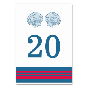 Blue Red Nautic Seashells Table Card Tischnummer