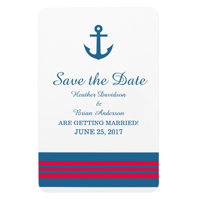 Blue Red Nautical Anchor Save the Date Magnet (Vertikal)