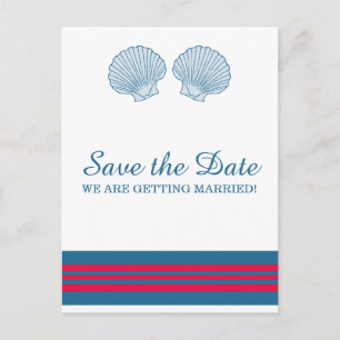 Blue Red Nautical Seashells Save the Date Ankündigungspostkarte