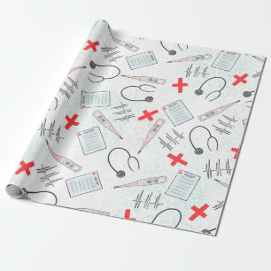 Blue Red Nurse Symbols Gift Geschenkpapier