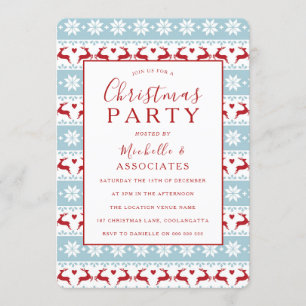 Blue & Red Pattern Office Work Christmas Party Einladung