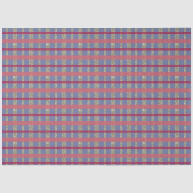 Blue Red Pink Gold Karierte Weihnachten Seidenpapier (Vorderseite)