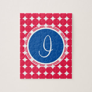 Blue & Red Polka Dot Monogram