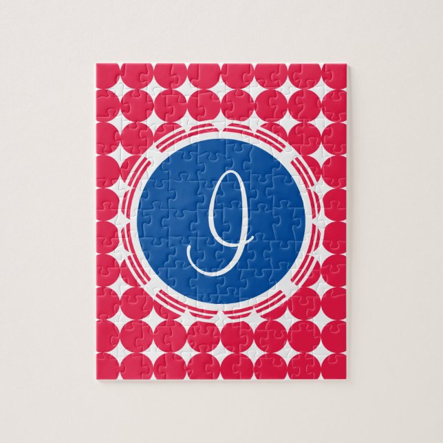 Blue & Red Polka Dot Monogram (Vertikal)