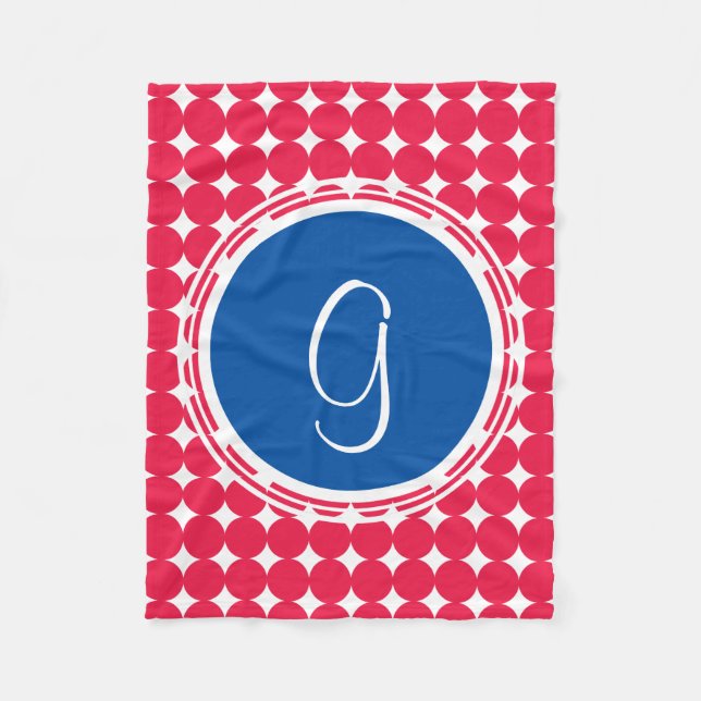 Blue & Red Polka Dot Monogram Fleecedecke (Vorderseite)