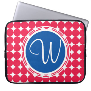 Blue & Red Polka Dot Monogram Laptopschutzhülle