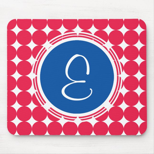Blue & Red Polka Dot Monogram Mousepad (Vorne)
