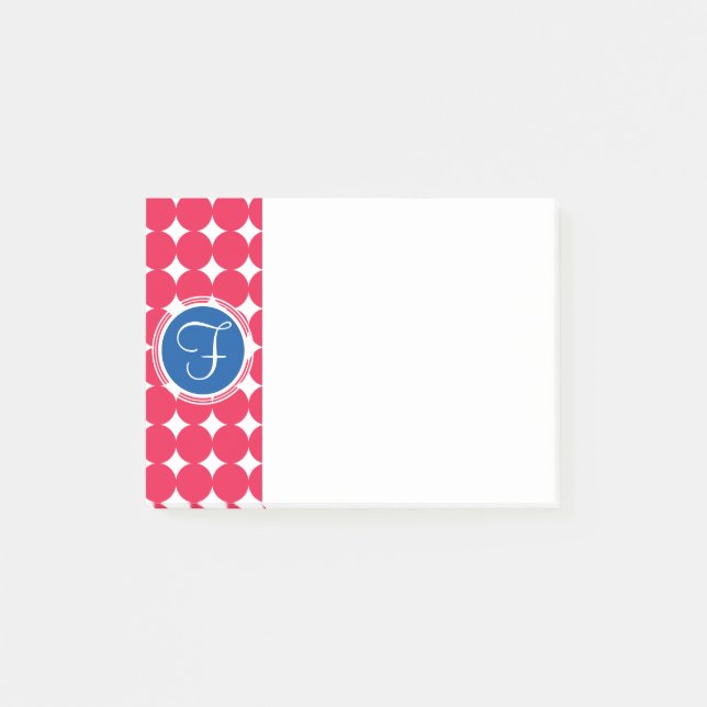 Blue & Red Polka Dot Monogram Post-it Klebezettel (Vorderseite)
