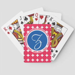 Blue & Red Polka Dot Monogram Spielkarten