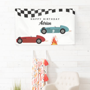 Blue Red Race Fast Retro Racing Cars Geburtstag Banner