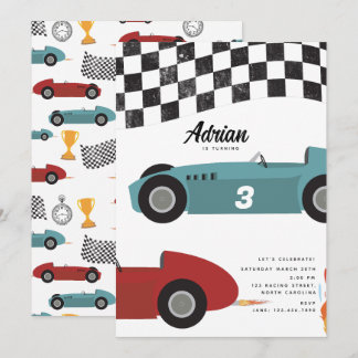 Blue Red Race Fast Retro Racing Cars Geburtstag Einladung