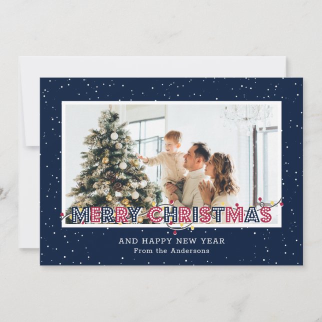 Blue Red Snow Lights Photo Cartes de Noël (Devant)