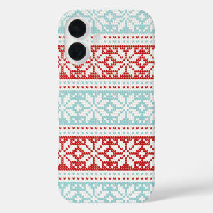 Blue Red Snowflakes Weihnachts Strick Pattern title_seo2