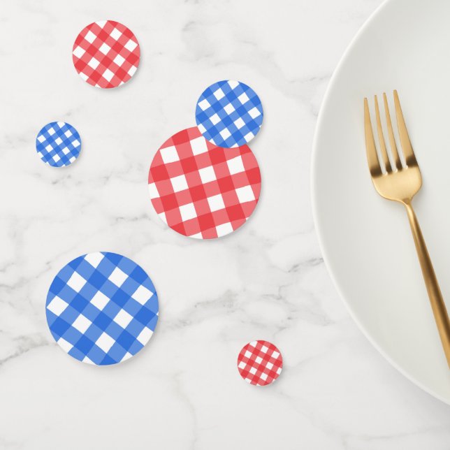 Blue & Red Squares Checkered Gingham-Schachbretter Konfetti (Gruppe)
