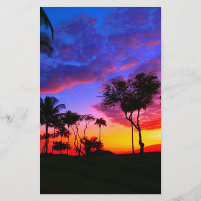 Blue Red Sunset Exotic Hawaiian Beach Palm Bäume Briefpapier (Vorderseite)