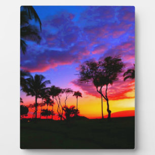 Blue Red Sunset Exotic Hawaiian Beach Palm Bäume Fotoplatte