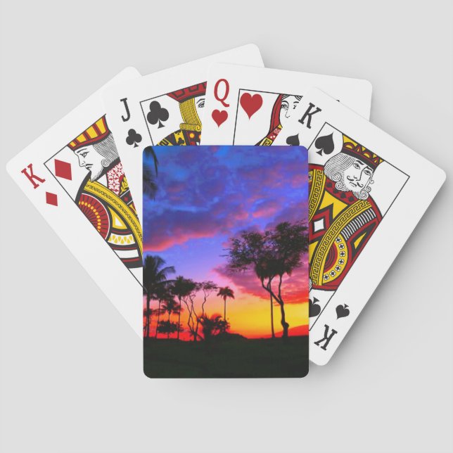 Blue Red Sunset Exotic Hawaiian Beach Palm Bäume Spielkarten (Rückseite)